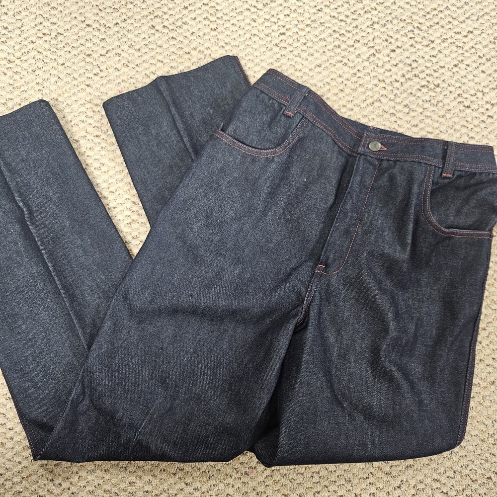 VTG Halston III Denim Jeans SZ 14 Dark Wash‎ Bareback With Pockets Red Stitching